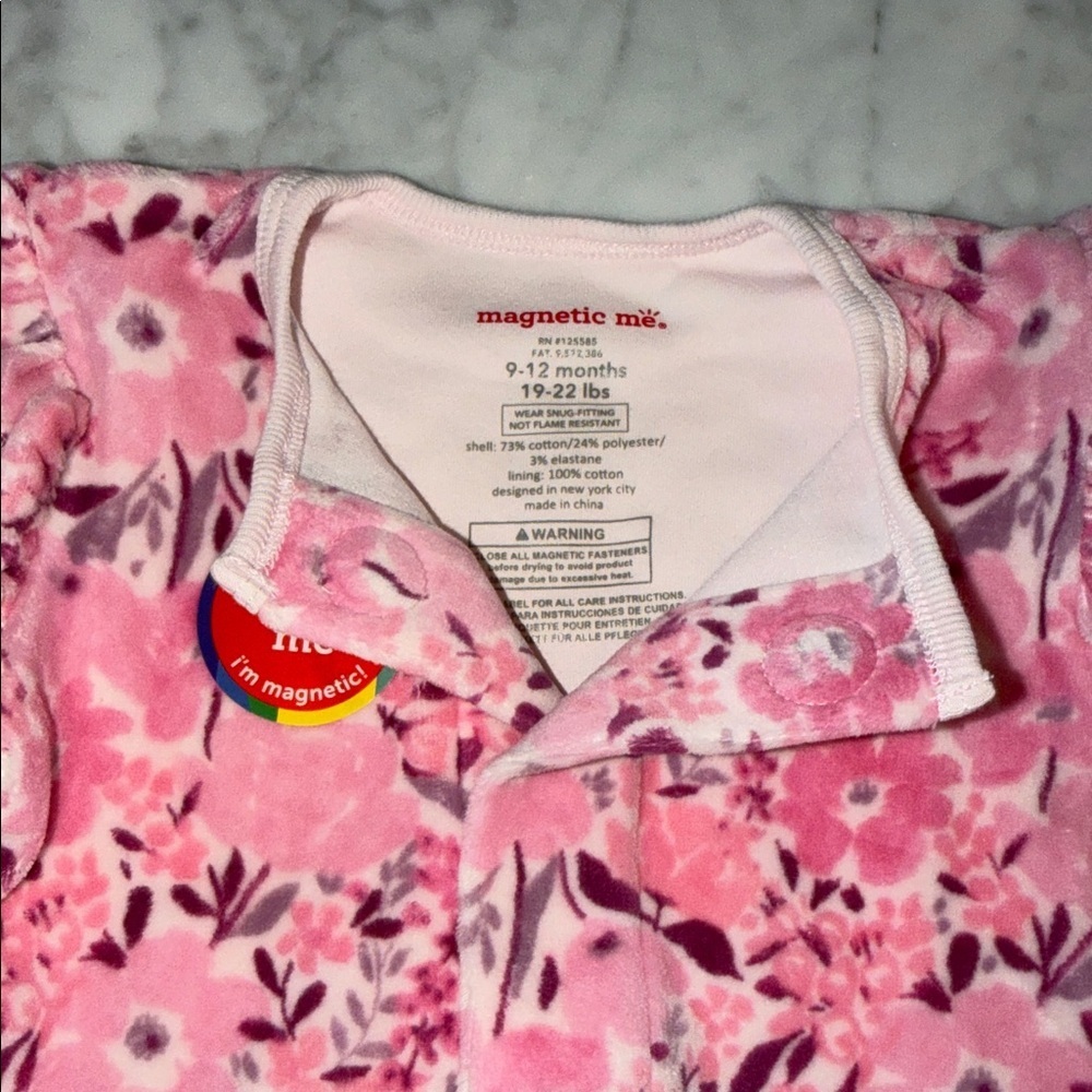 NWT Magnetic Me Velour Pink Floral Footie 9/12M - Picture 2 of 7